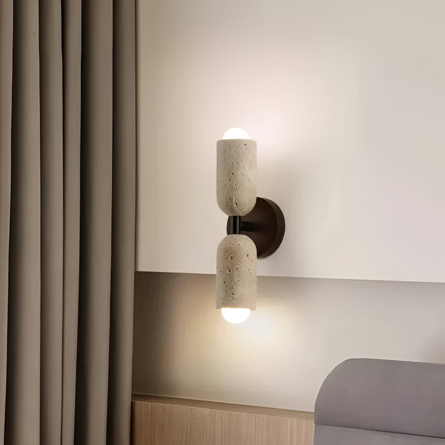 Merrill Travertine and Wood LED Wall Light