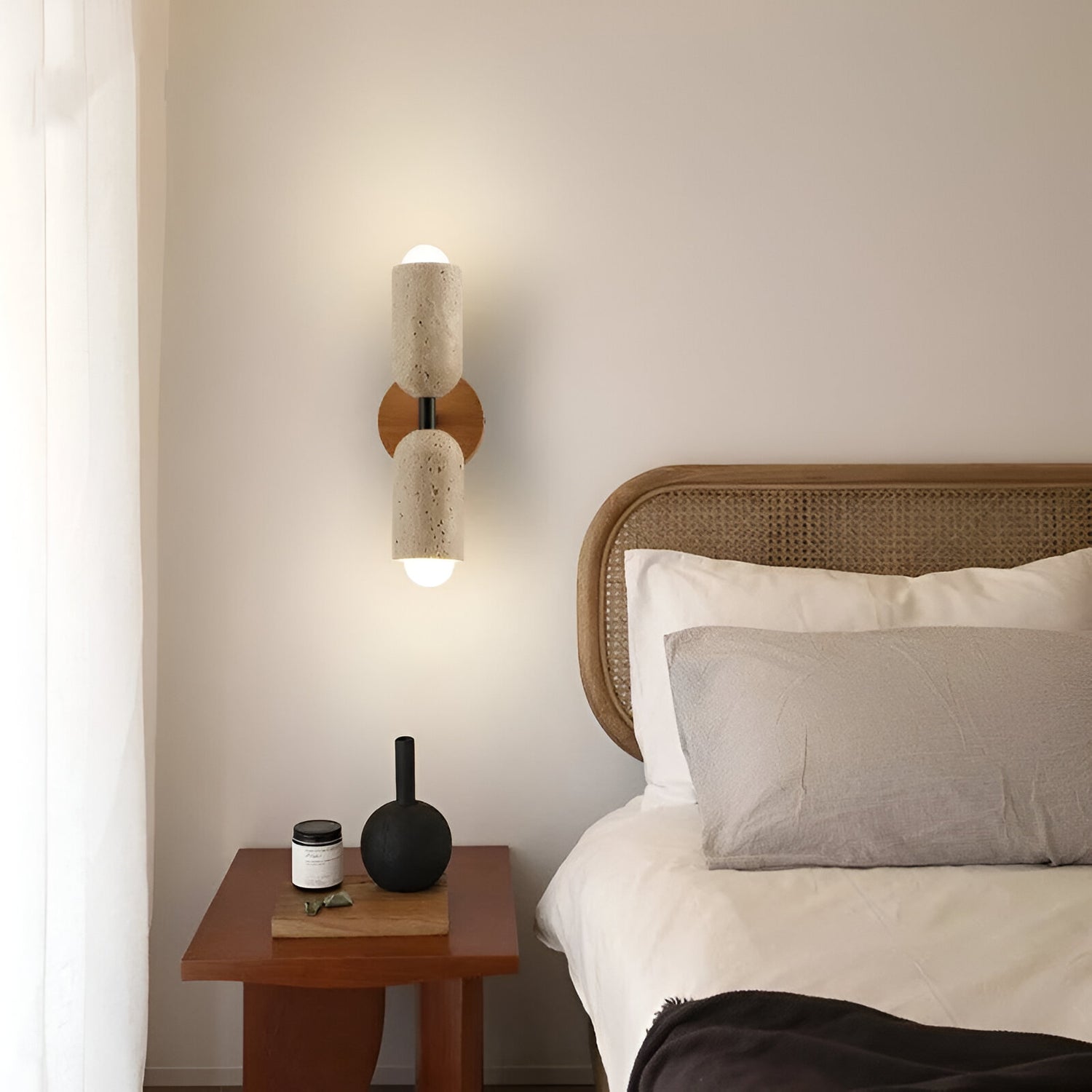 Merrill Travertine and Wood LED Wall Light