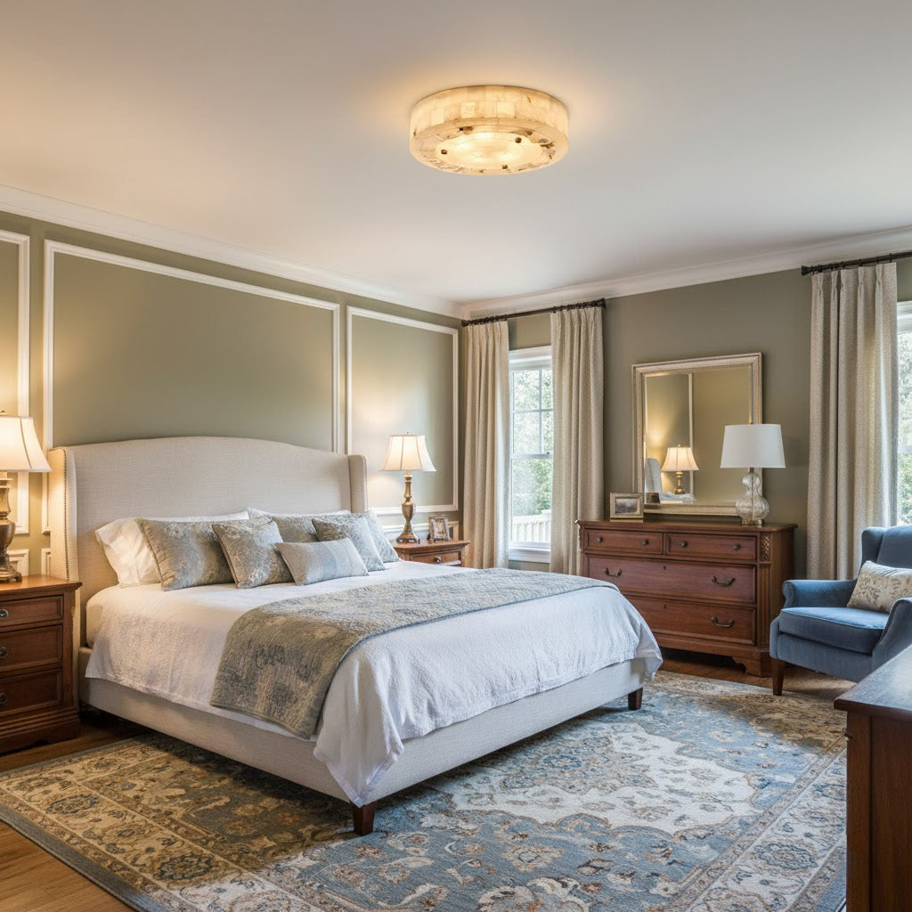 Maja Retro Alabaster Ceiling Light in a master bedroom