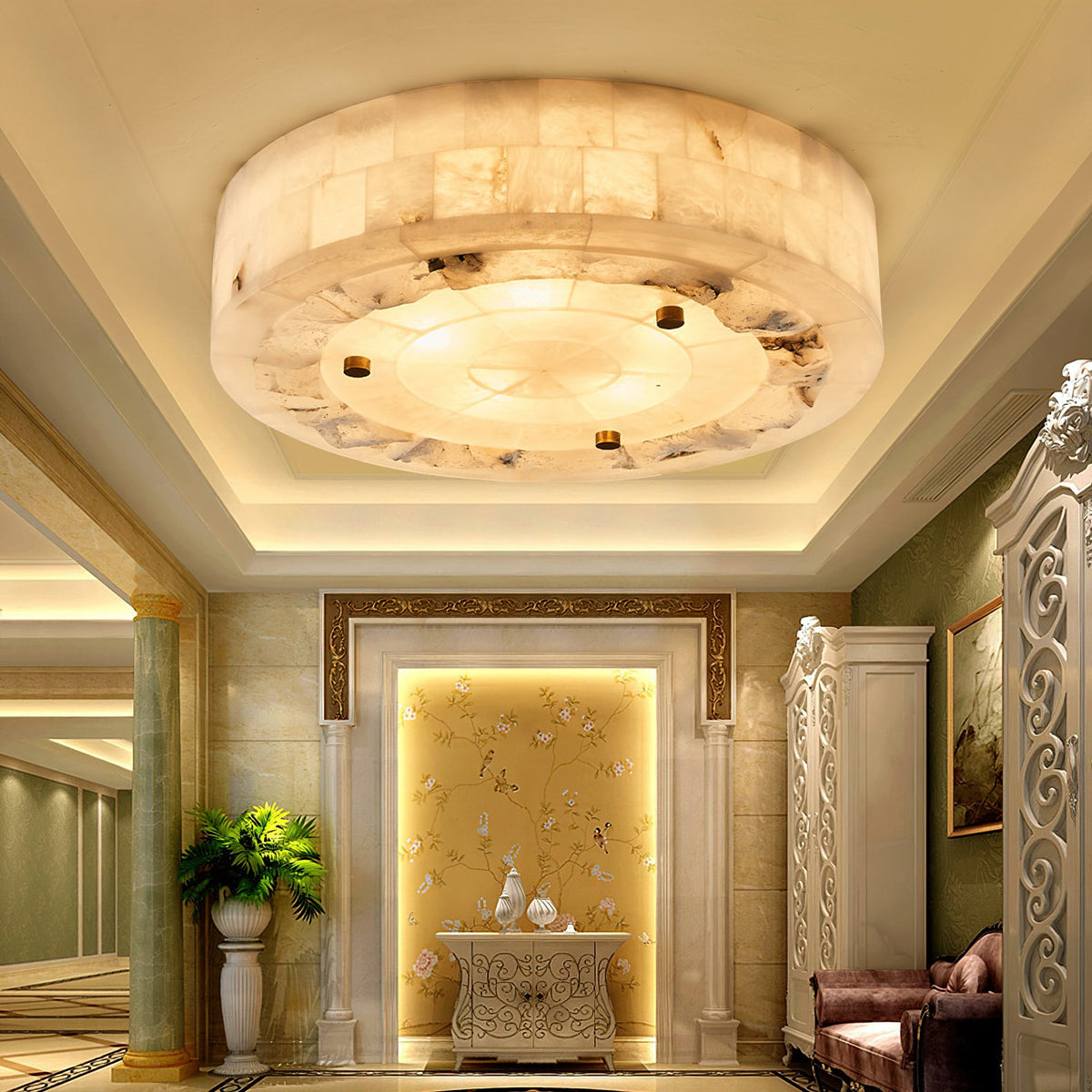 Maja Retro Alabaster Ceiling Light in a hallway