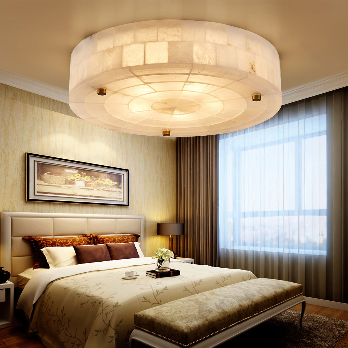 Maja Retro Alabaster Ceiling Light in a bedroom