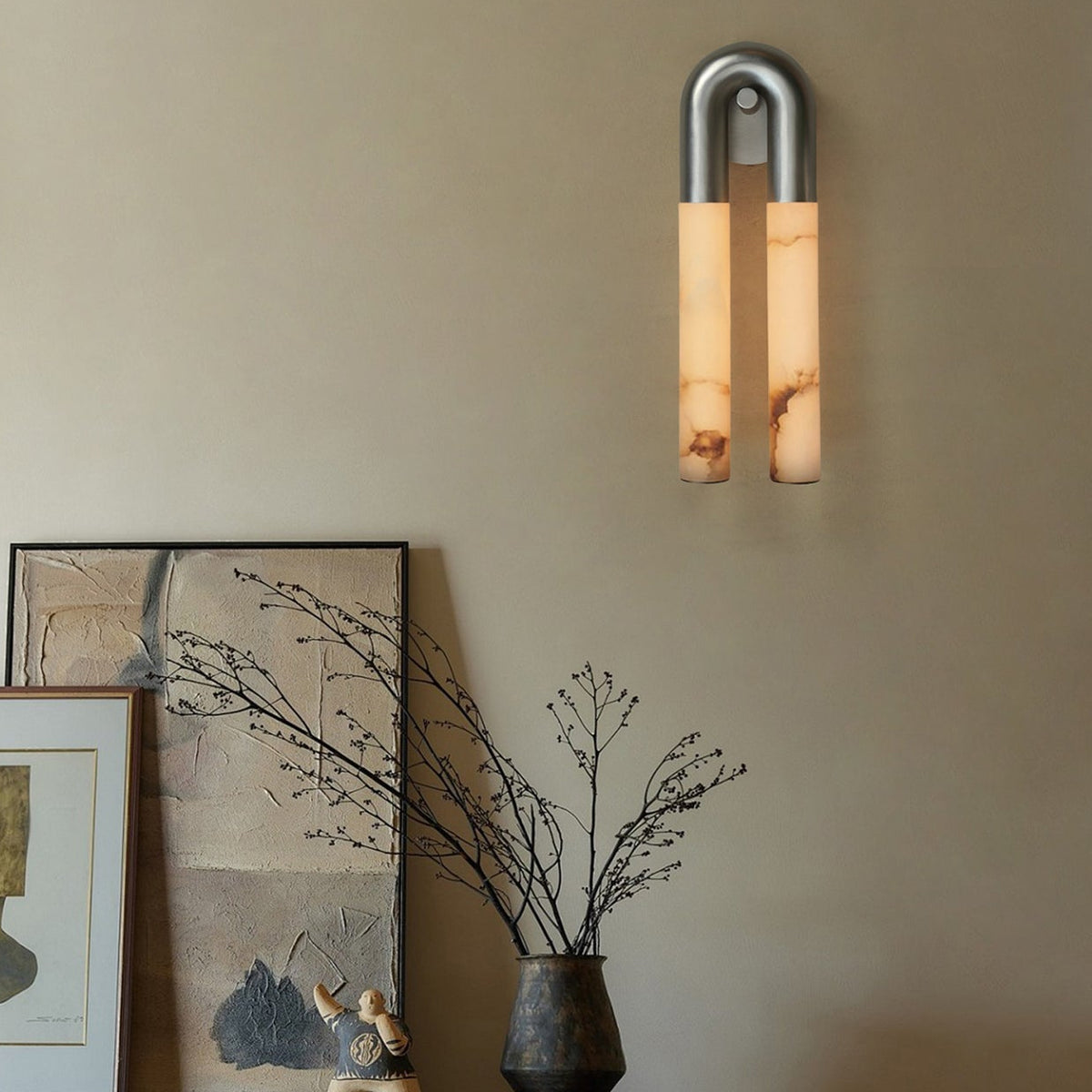 Thea Nordic Alabaster Wall Light above a console