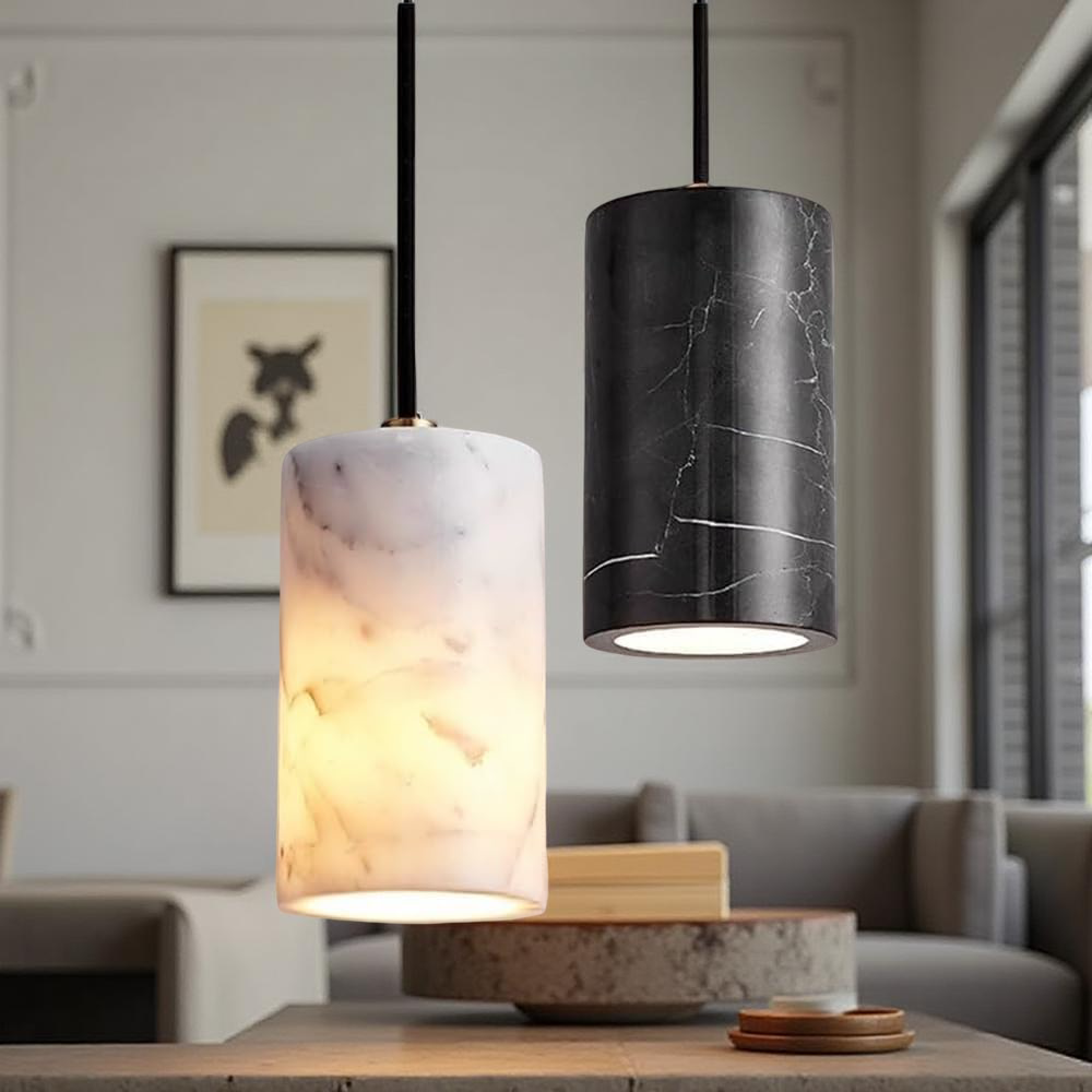 Nordic Long Tube Natural Marble Pendant Light