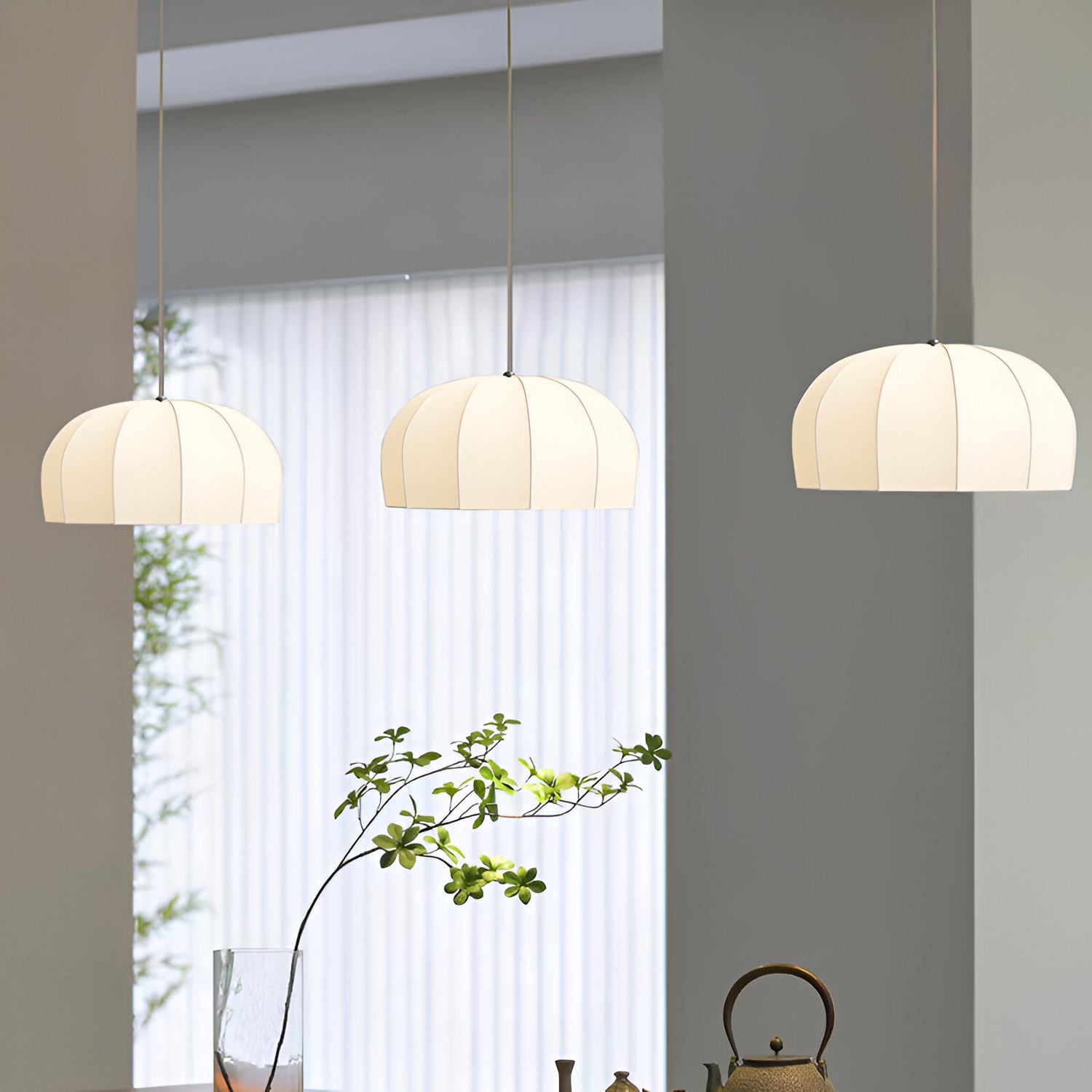Japandi Modern Handmade Silk Pendant Light