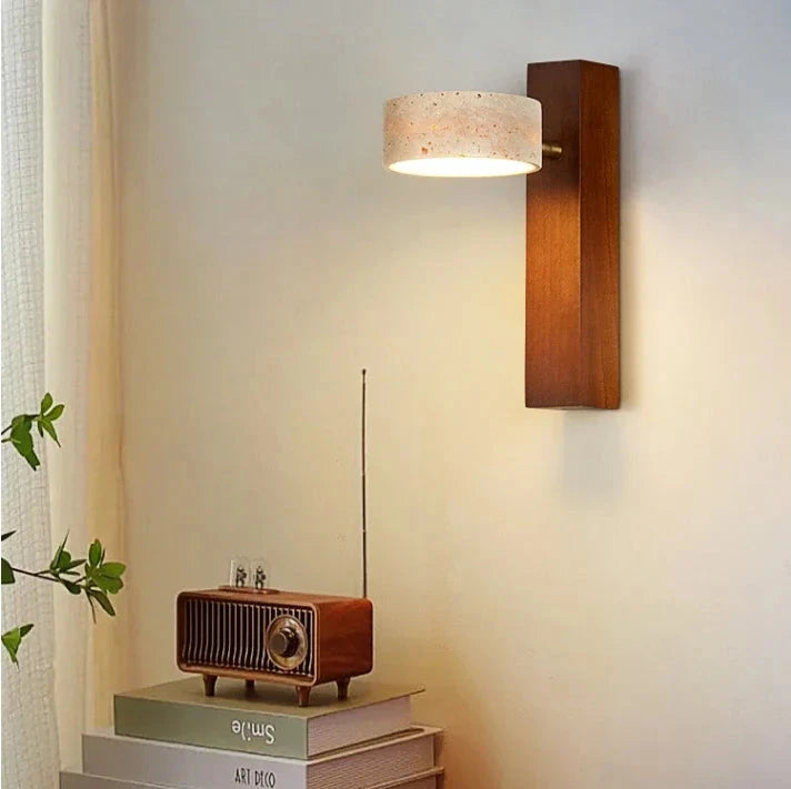 Travertine Wood Bedside Wall Lamp