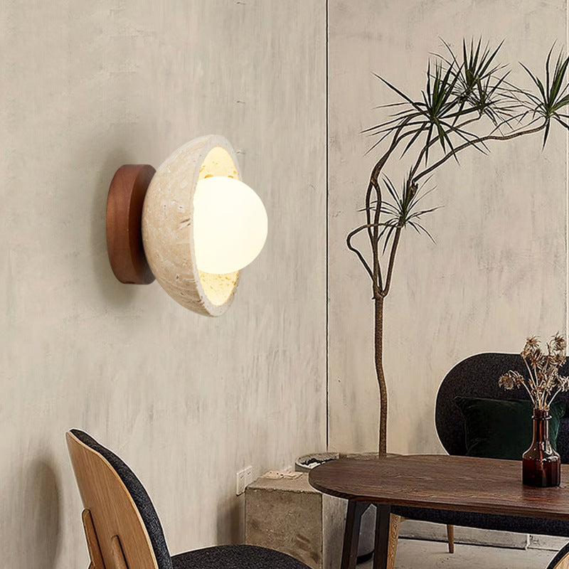 Boho Style Bowl-Shaped Natural Travertine Wall Light