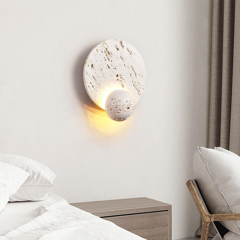 Modern White Travertine Cream Style Wall Lamp