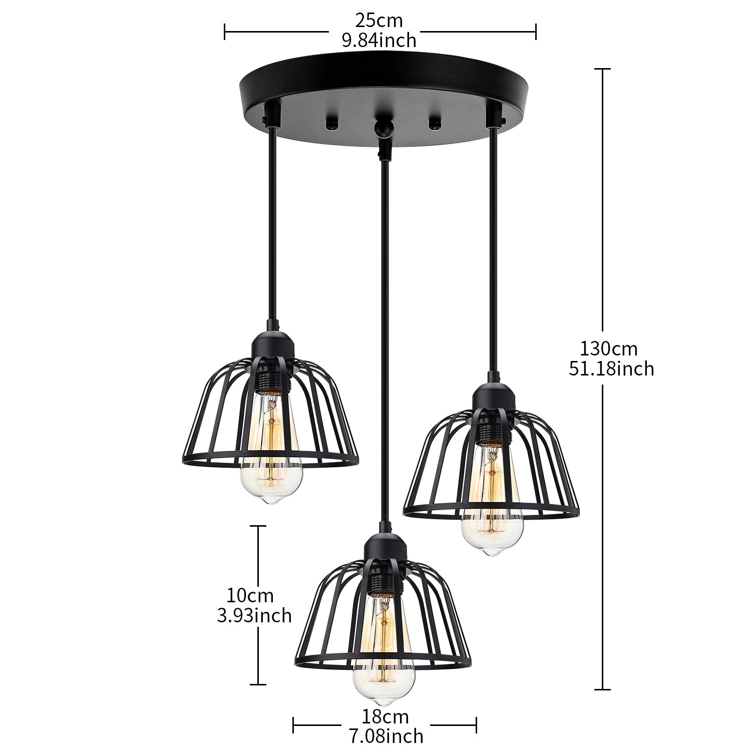 Retro Industrial Black Metal Trio Pendant Lamp