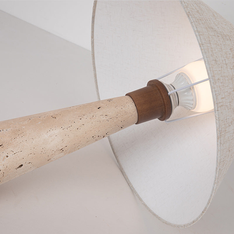 Modern Fabric Lampshade Travertine Stone Table Lamp