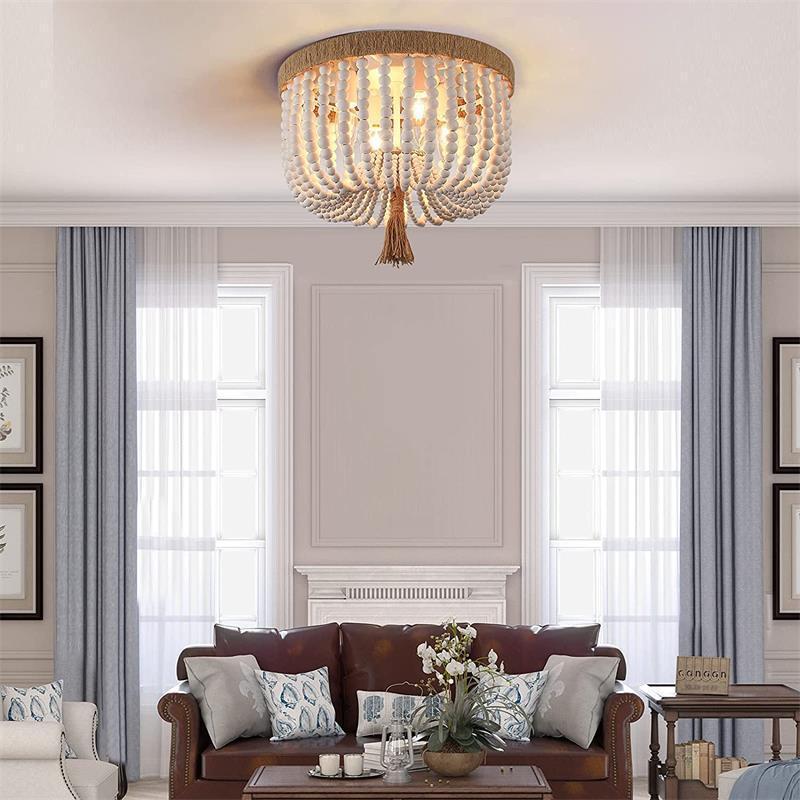 Isla Beaded Bowl Bohemian Wood Ceiling Light