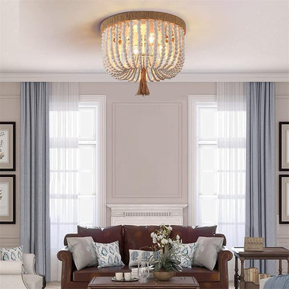 Isla Beaded Bowl Bohemian Wood Ceiling Light
