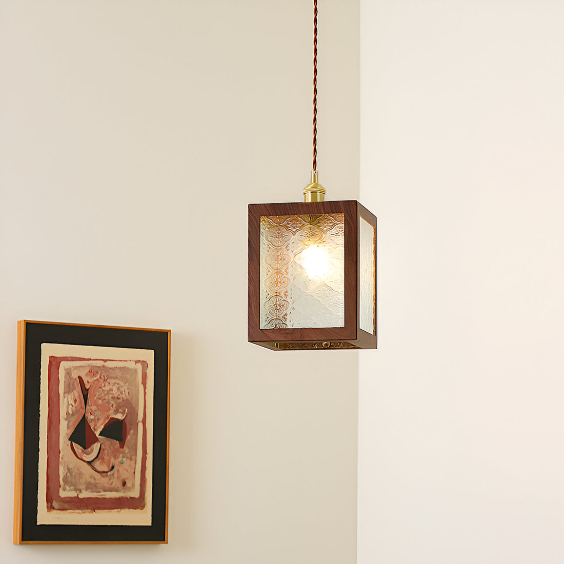 Lustre rétro français en noyer, lampe suspendue de style médiéval