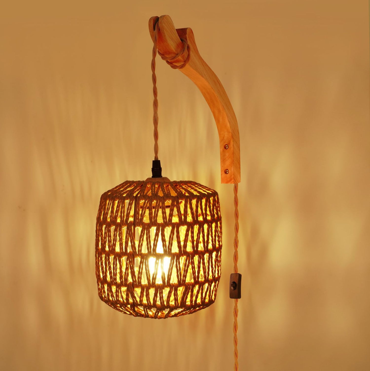 Rustieke Handgeweven Hennep Touw Wandlamp