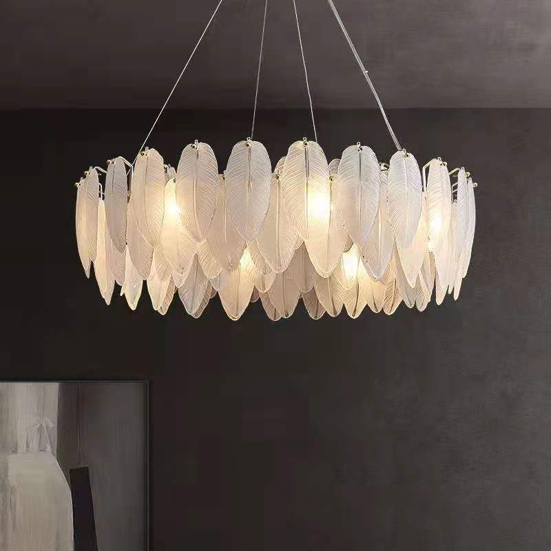 Luxury Gold Glass Feather Chandelier