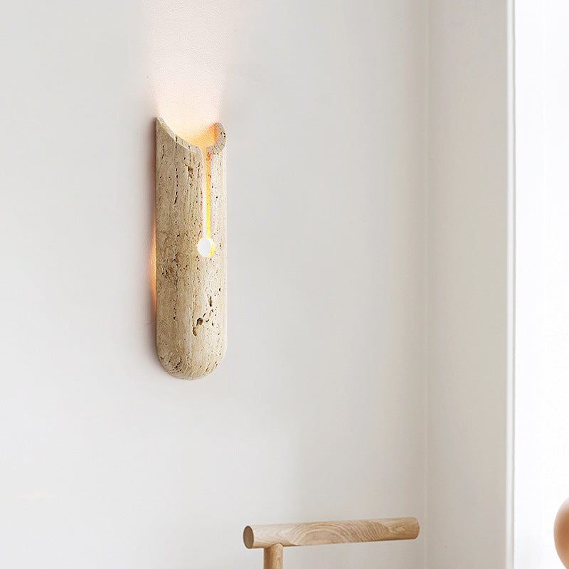 Traditional Japanese Natural Travertine Elliptical Wall Lamp