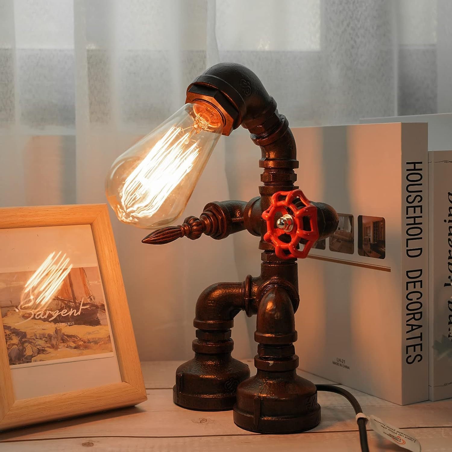 Retro-Industrielle Wasserrohr-Roboter-Tischlampe