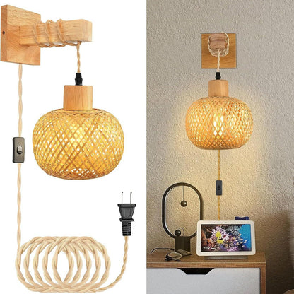 Retro LED Hand-Woven Bamboo Wall Lamp