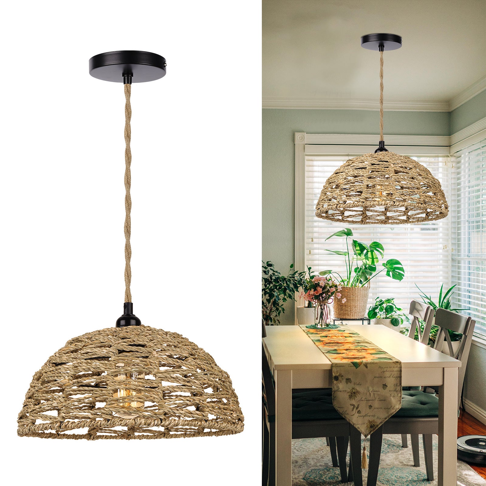 Retro Hand-Woven Cotton Rope Pendant Lamp