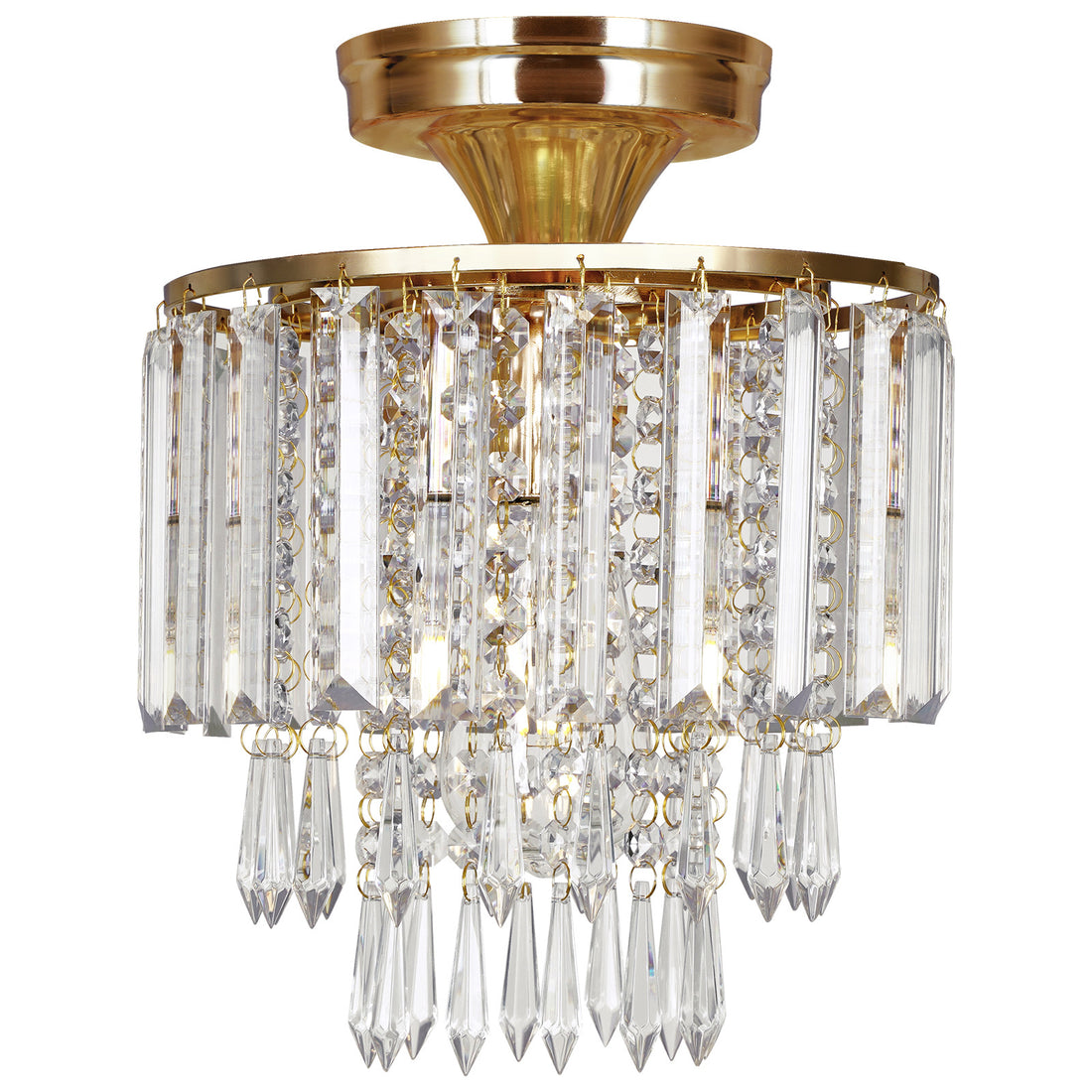 Lampe de plafond ronde à trois couches avec pendentif en cristal et frange