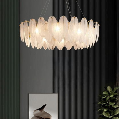 Luxury Gold Glass Feather Chandelier