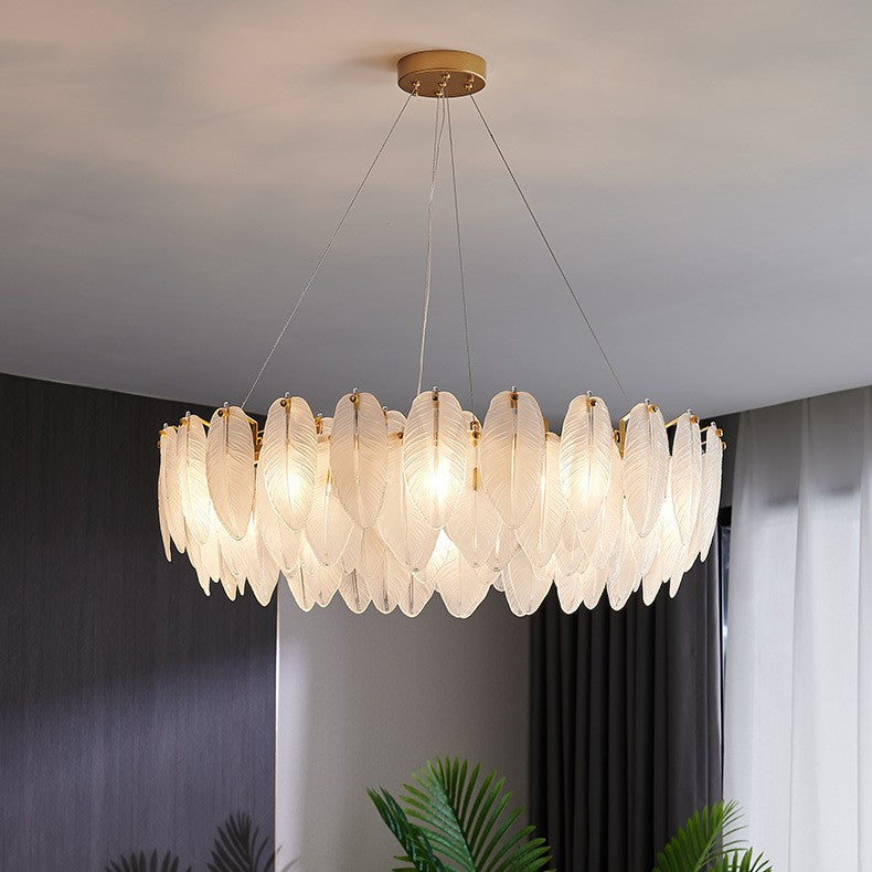 Luxury Gold Glass Feather Chandelier