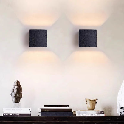 Lume Minimalist Stone Travertine Cube Wall Light