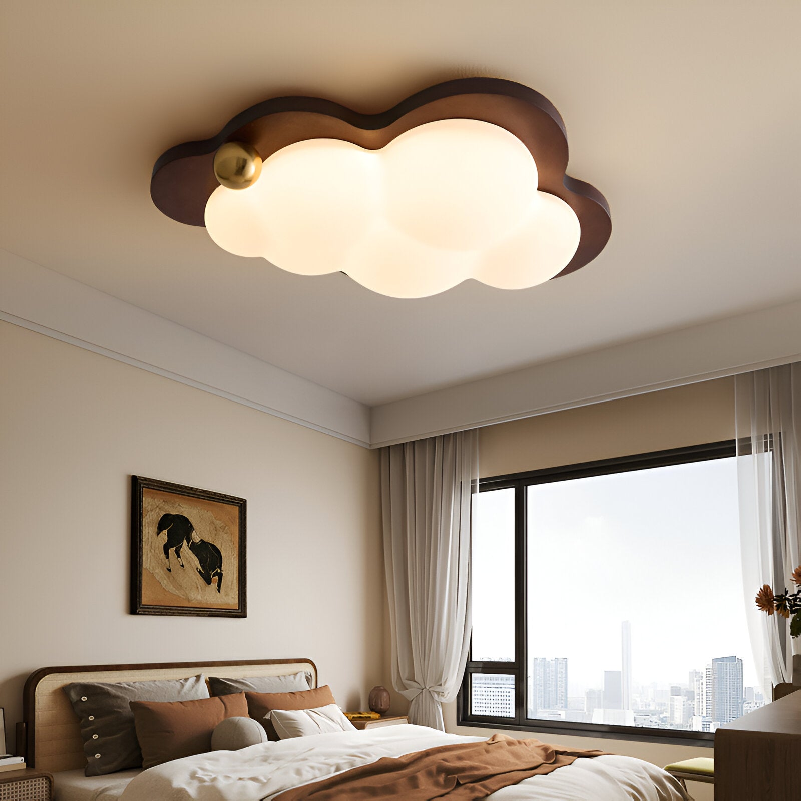 Lumière de plafond en bois crème rétro nuage rêveur