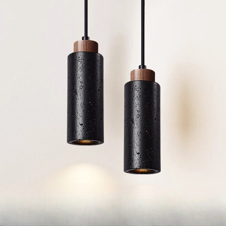 Original Medieval Black Travertine Stone Pendant Lamp