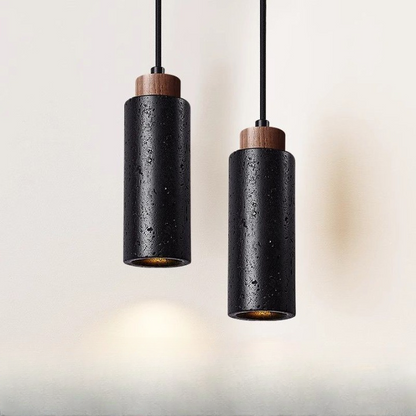 Black Travertine Tube Pendant Lamp