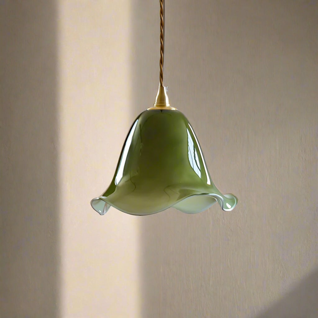Verdantia Glow Retro Floral Green Glass Pendant Light
