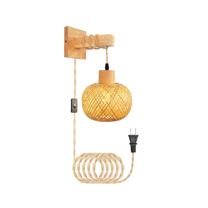 Retro LED Hand-Woven Bamboo Wall Light