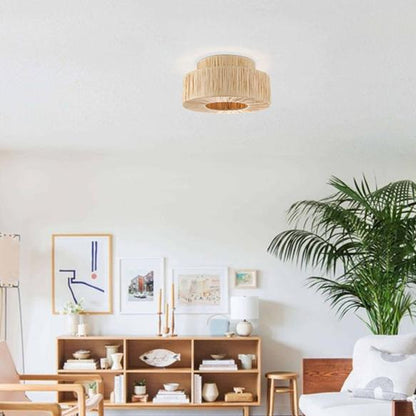 Modern Boho Rattan Double-Layer Plant Ceiling Lamp