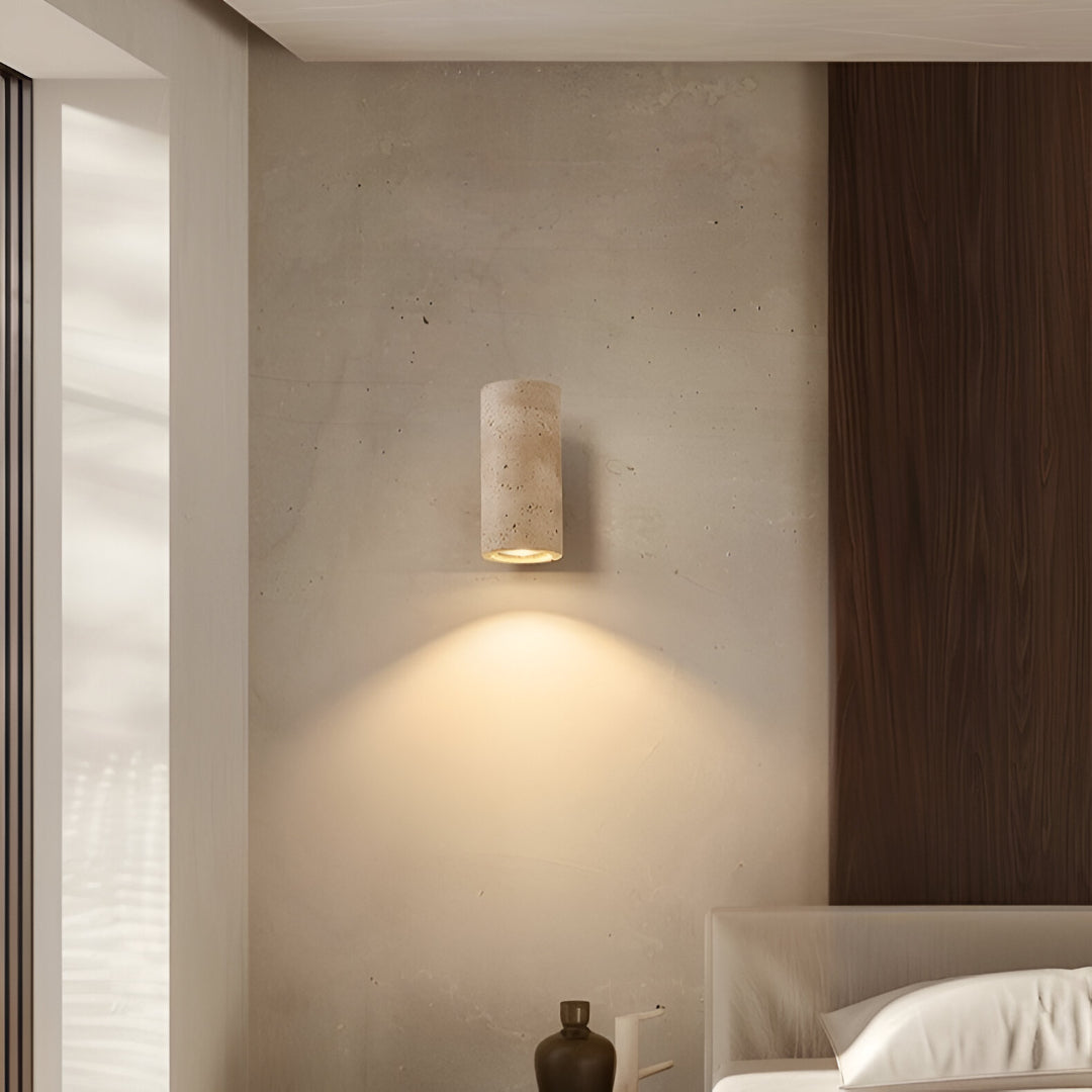 Japandi Tube Travertine Stone Minimalist Wall Light