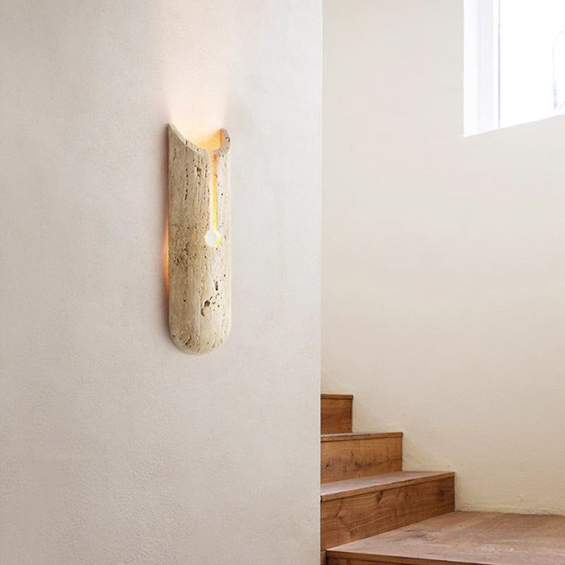 Traditional Japanese Natural Travertine Elliptical Wall Lamp