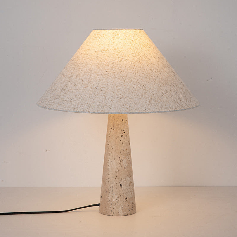 Modern Fabric Lampshade Travertine Stone Table Lamp