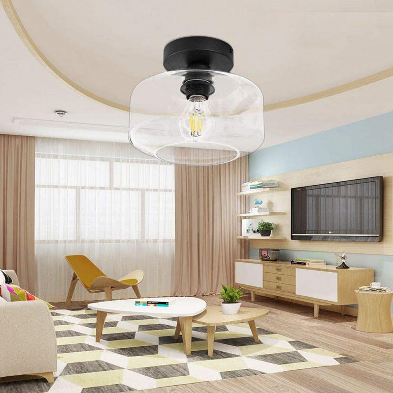 Retro-Style Metal Base Glass Ceiling Lamp