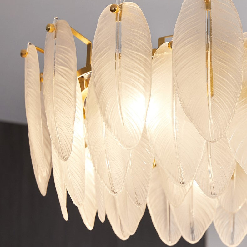 Luxury Gold Glass Feather Chandelier