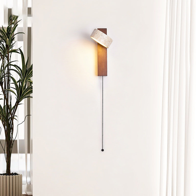 Travertine Wood Bedside Wall Lamp