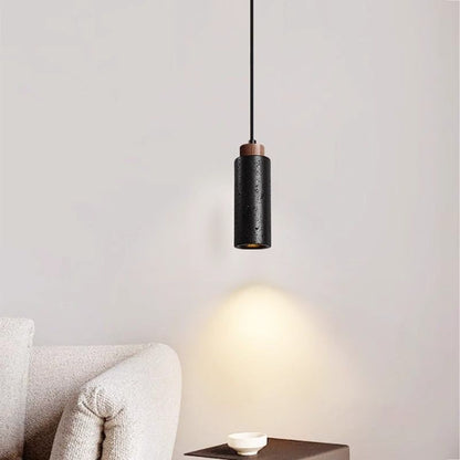 Black Travertine Tube Pendant Lamp