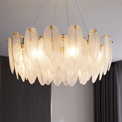 Luxury Gold Glass Feather Chandelier