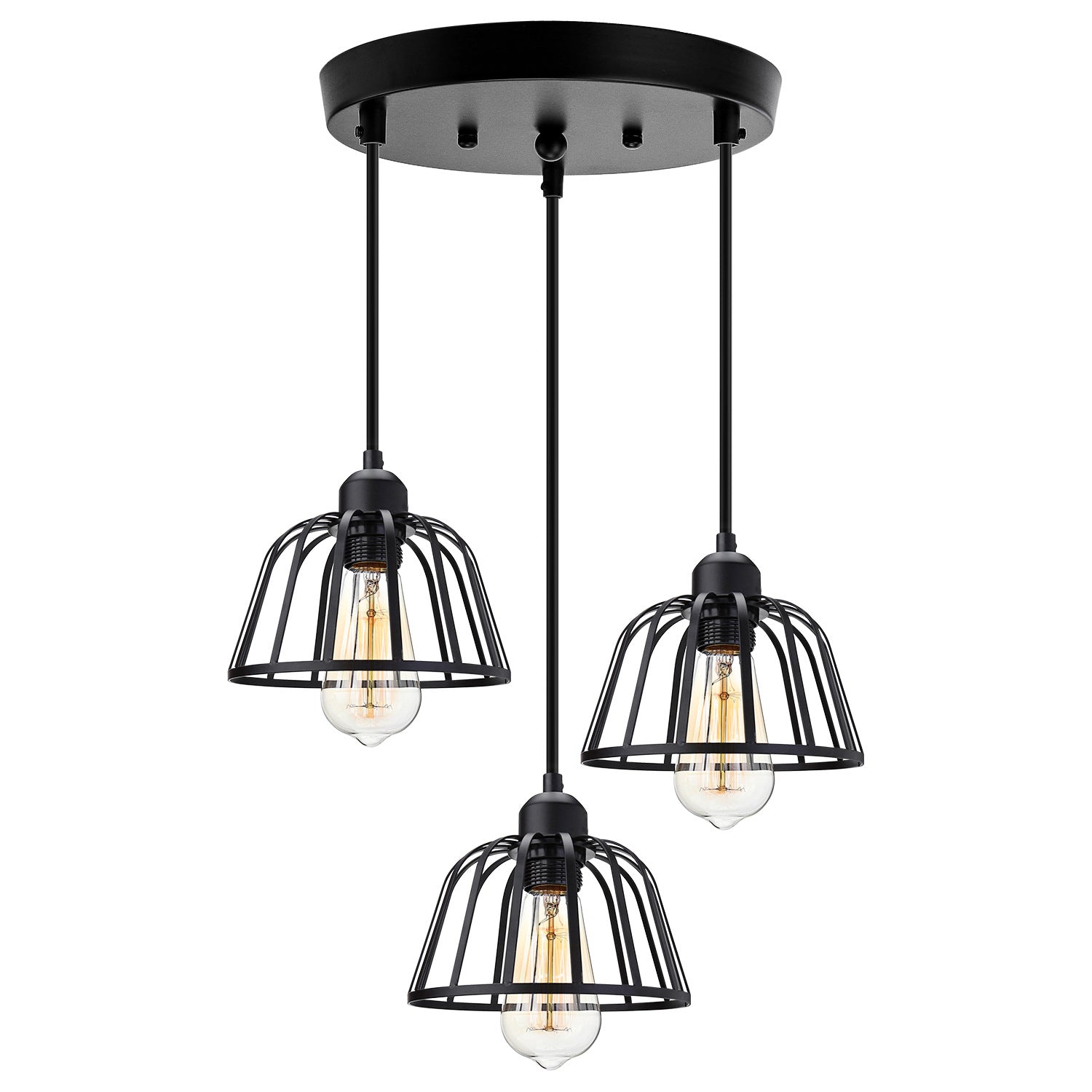 Retro Industrial Black Metal Trio Pendant Lamp