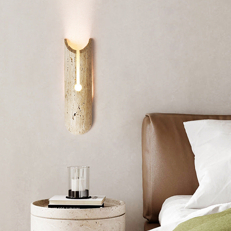 Traditional Japanese Natural Travertine Elliptical Wall Lamp