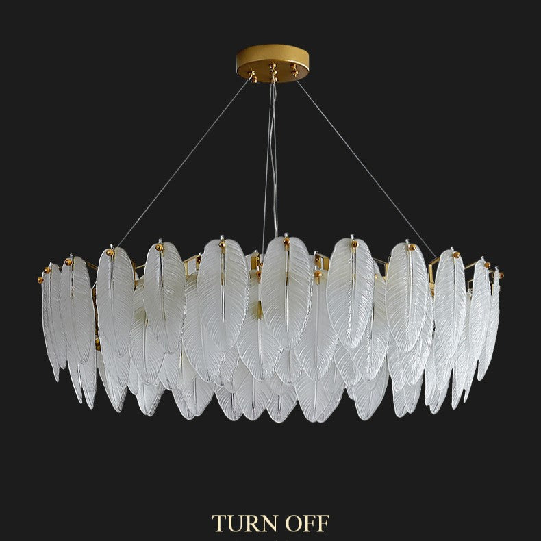 Luxury Gold Glass Feather Chandelier