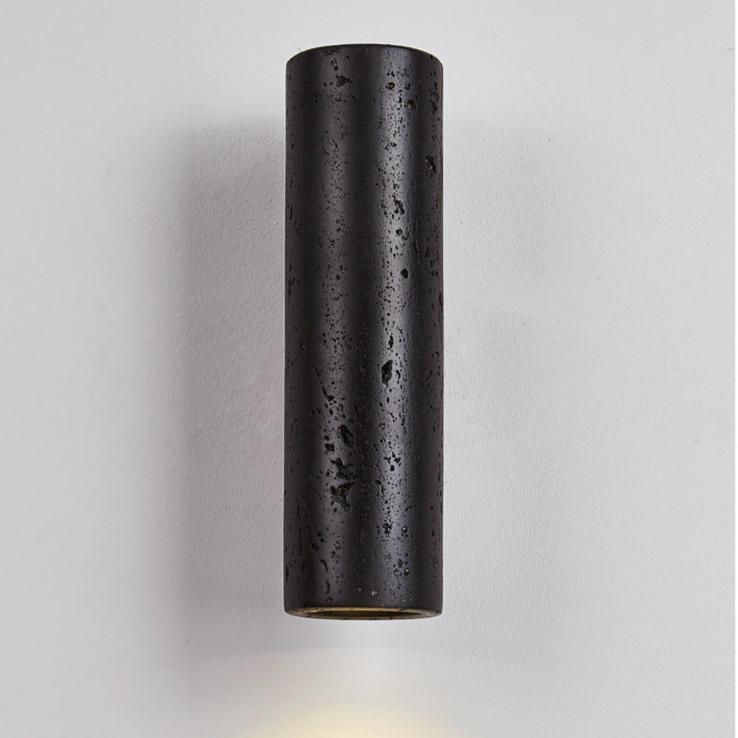 Minimalist Black Travertine Tube Wall Lamp