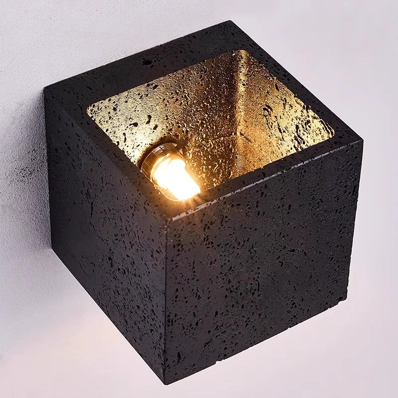 Lume Minimalist Stone Travertine Cube Wall Light