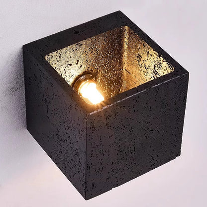 Lume Minimalist Stone Travertine Cube Wall Light