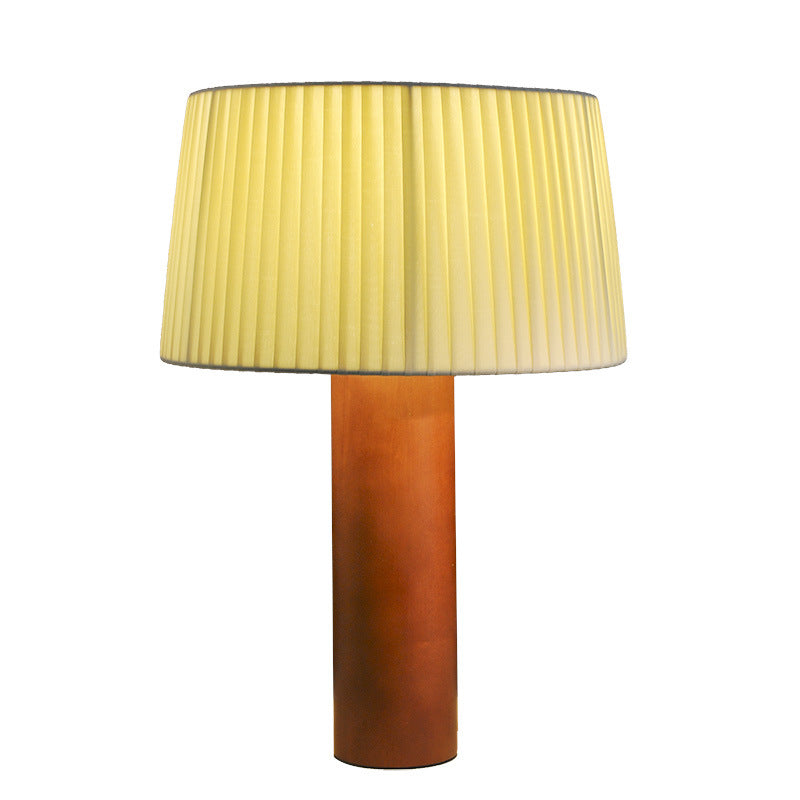 Lampe de table LED avec abat-jour en tissu vintage en bois massif