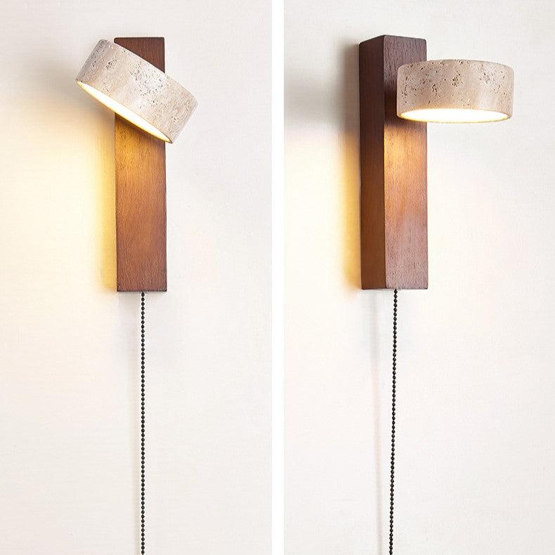 Travertine Wood Bedside Wall Lamp