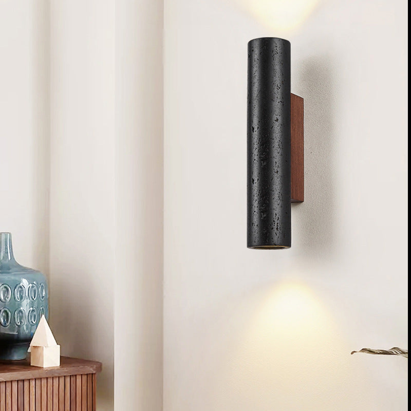 Minimalist Black Tube Stone Wall Lamp