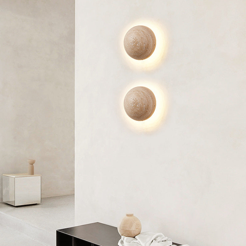 Amber Loft Travertine Round Sconce Wall Light